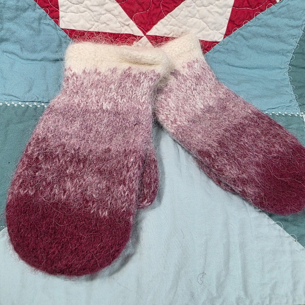 Handmade Mittens Women One Size Purple Ombre Felted Wool Warm Winter Thick Soft
